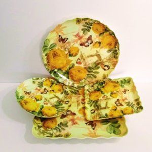 MCM*MELAMINE 4PC TRAY SET W/FLOWERS & BUTTERFLIES*1970'S